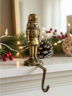 Vintage Bombay Co Solid Brass Nutcracker Christmas Stocking Holder Mantle Hook